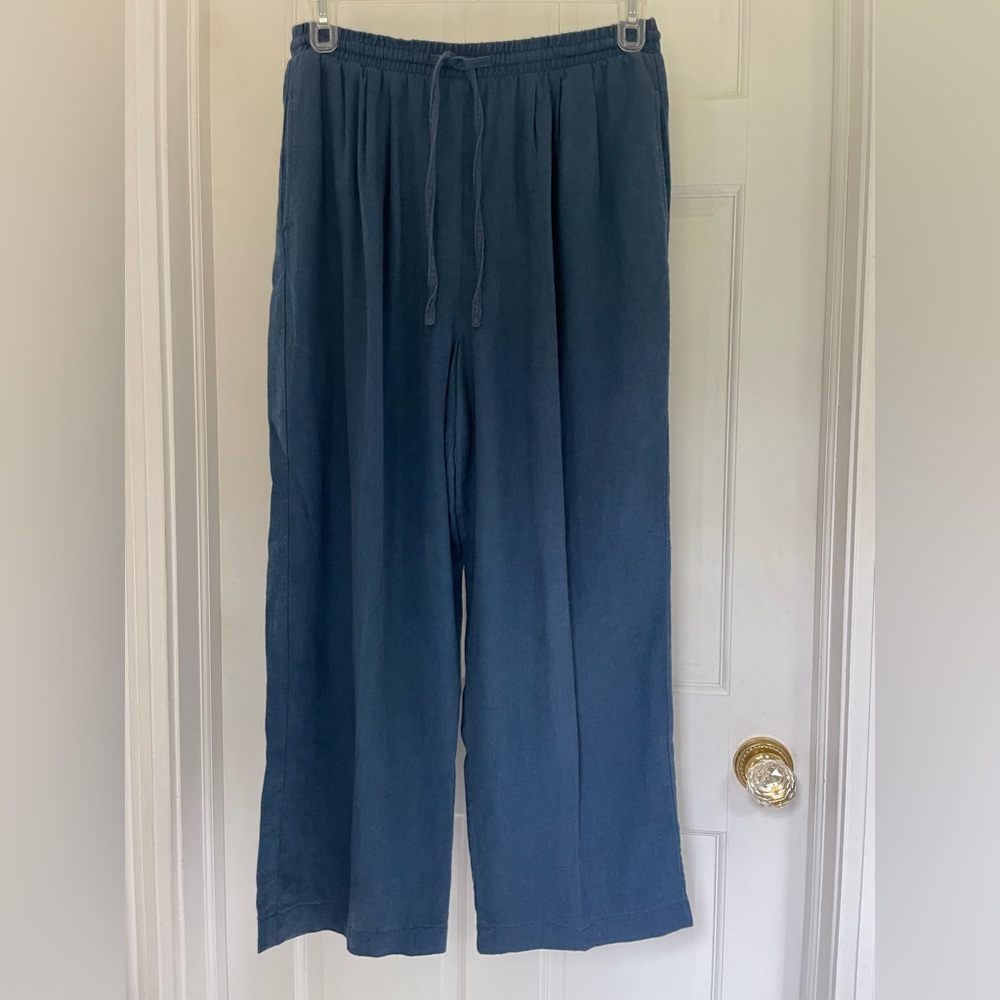 Women's Linen Wide Leg Blue Pants